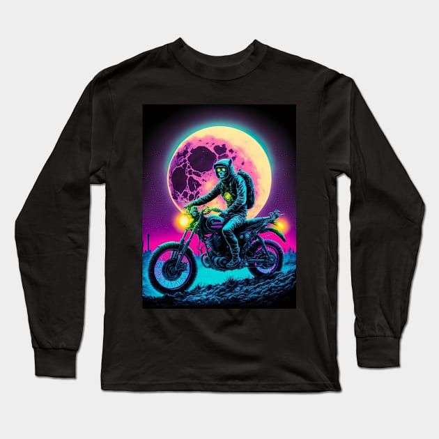 Cyber Monkey Riding Dirt Bike Long Sleeve T-Shirt by KoolArtDistrict